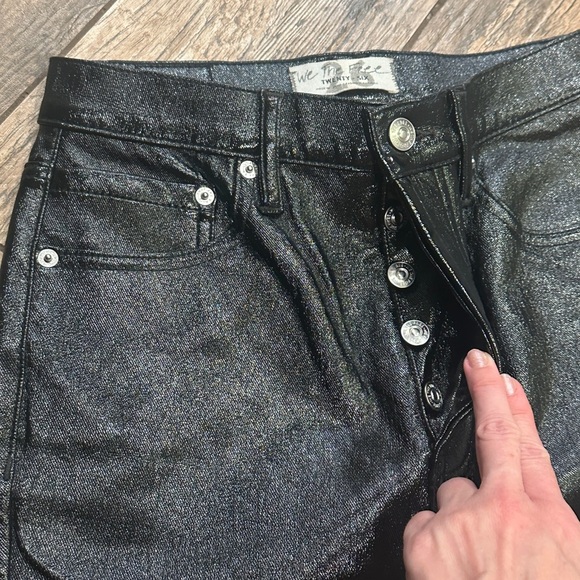 We The Free High Waisted Faux Patent Leather Pants Button Fly Stretch Skinny 26 - Picture 3 of 8